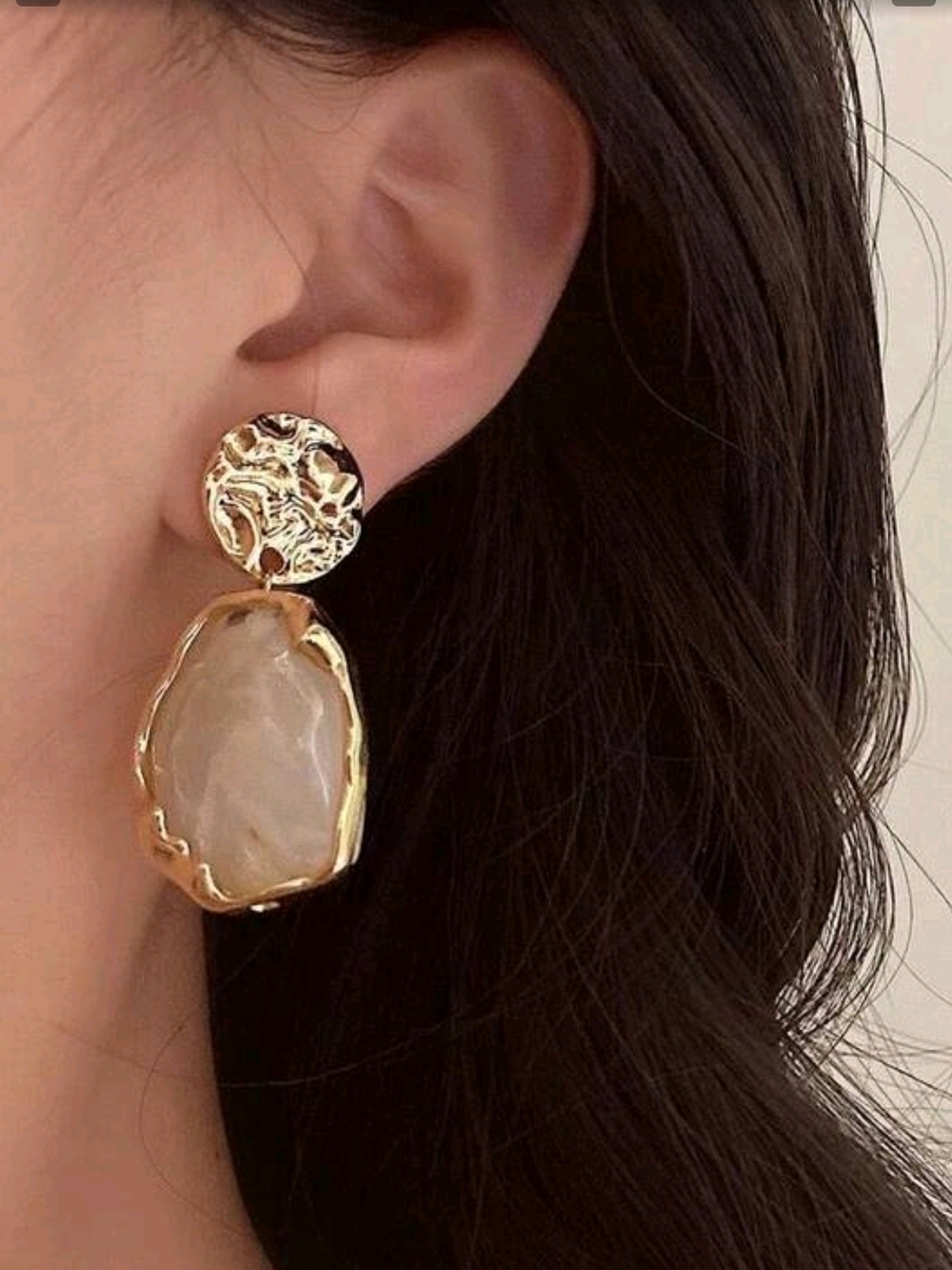 Gold and Cream Statement Drop Earrings - Fashion Jewelry